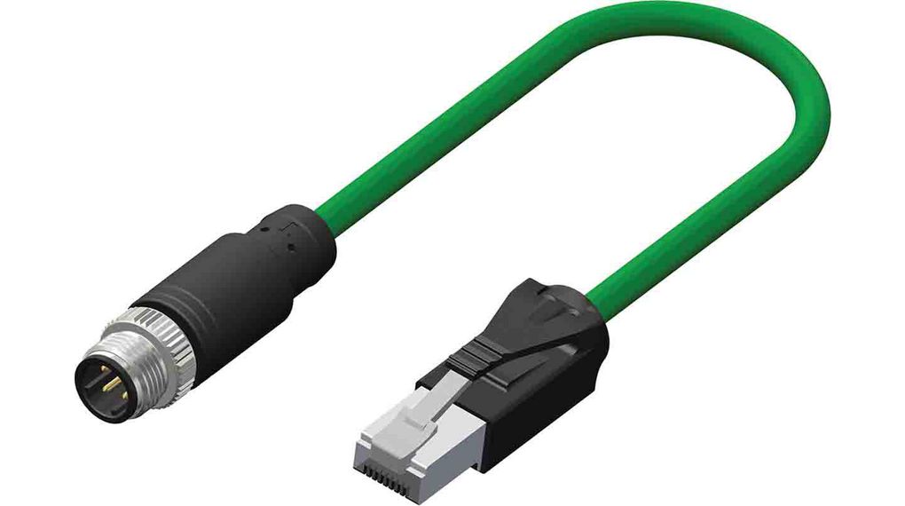 Verbindingskabel, M12-stekker - RJ45-stekker, 4 Geleiders, 5m, IP67 / IP20, Groen